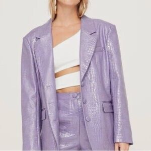 Nasty Gal Collection Lilac Faux Leather Croc Embossed Oversized Blazer